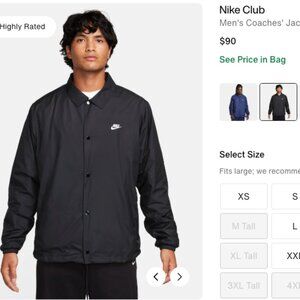 New Nike Club Men’s Coaches' Rain Jacket – Black – Size XL